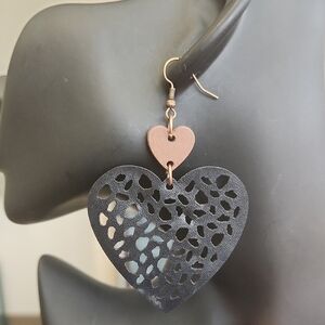 Heart Shaped Black Brown Earrings